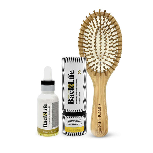 Back2Life Groluxe Advanced Hair Stimulation Oil & Natural Bamboo Hair Brush